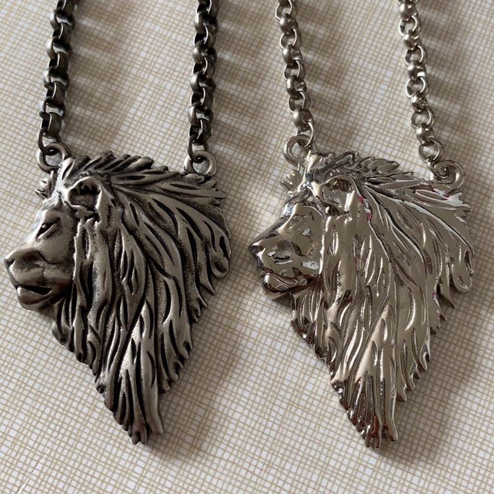 Lion Face Necklace Leo Zodiac Jungle Big Chrome Silver - Picture 3 of 4